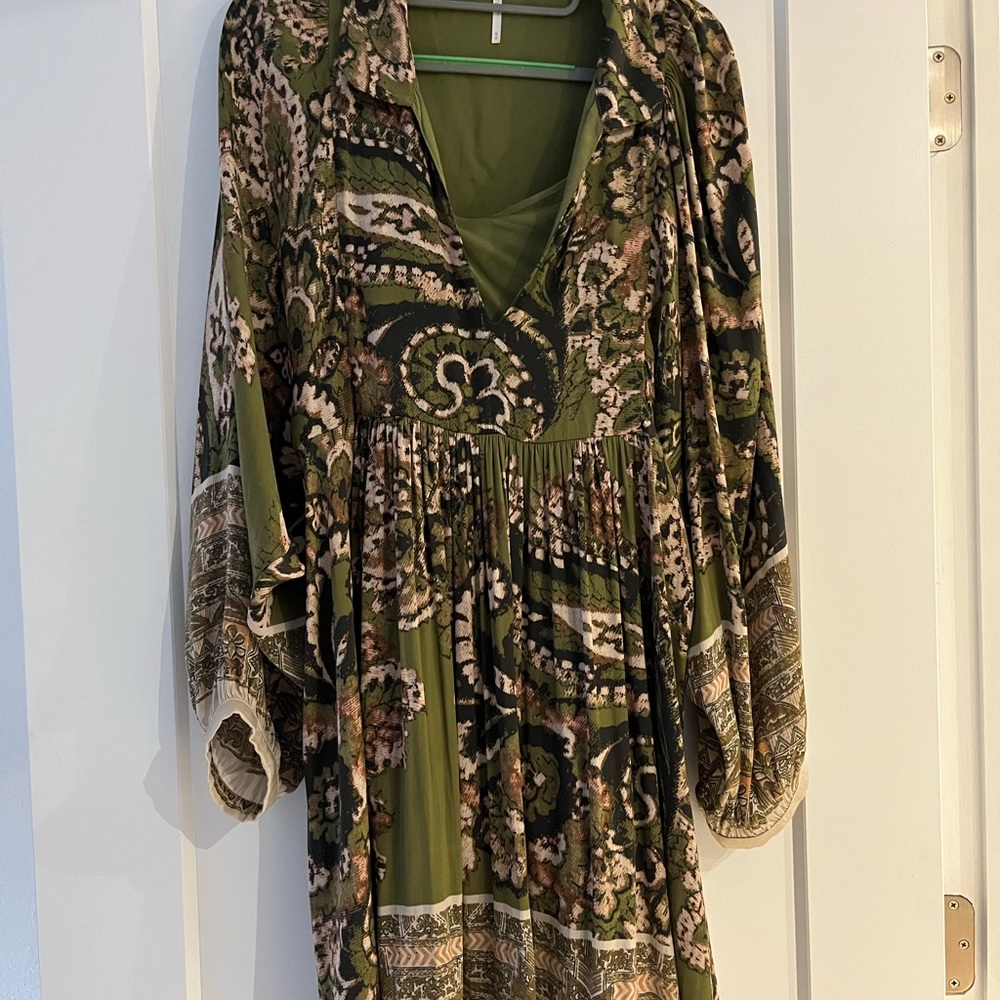 Free People Say You Love Me green paisley boho mini dress/tunic Medium